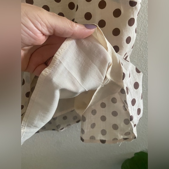 Sage & Citrus Ivory & Brown Polka Dot Tie Shoulder Tank Top Blouse size L - Picture 5 of 6